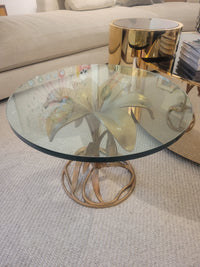 Arthur Court Style Gilded Lily Side Table w/ Glass Top (AS IS)