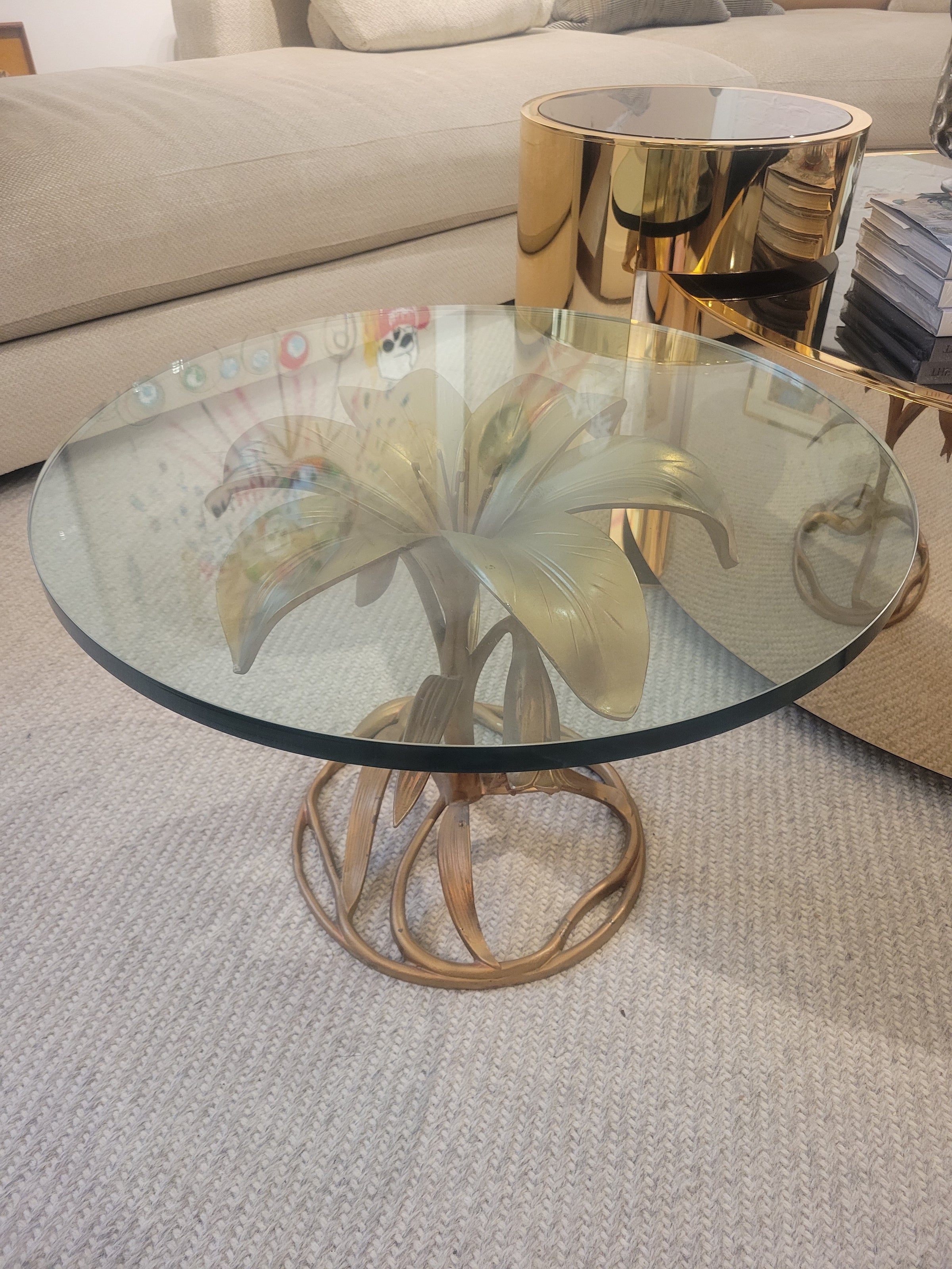 Arthur Court Style Gilded Lily Side Table w/ Glass Top (AS IS)