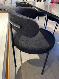 SET of 6 Black Boucle Chairs w/ Metal Legs