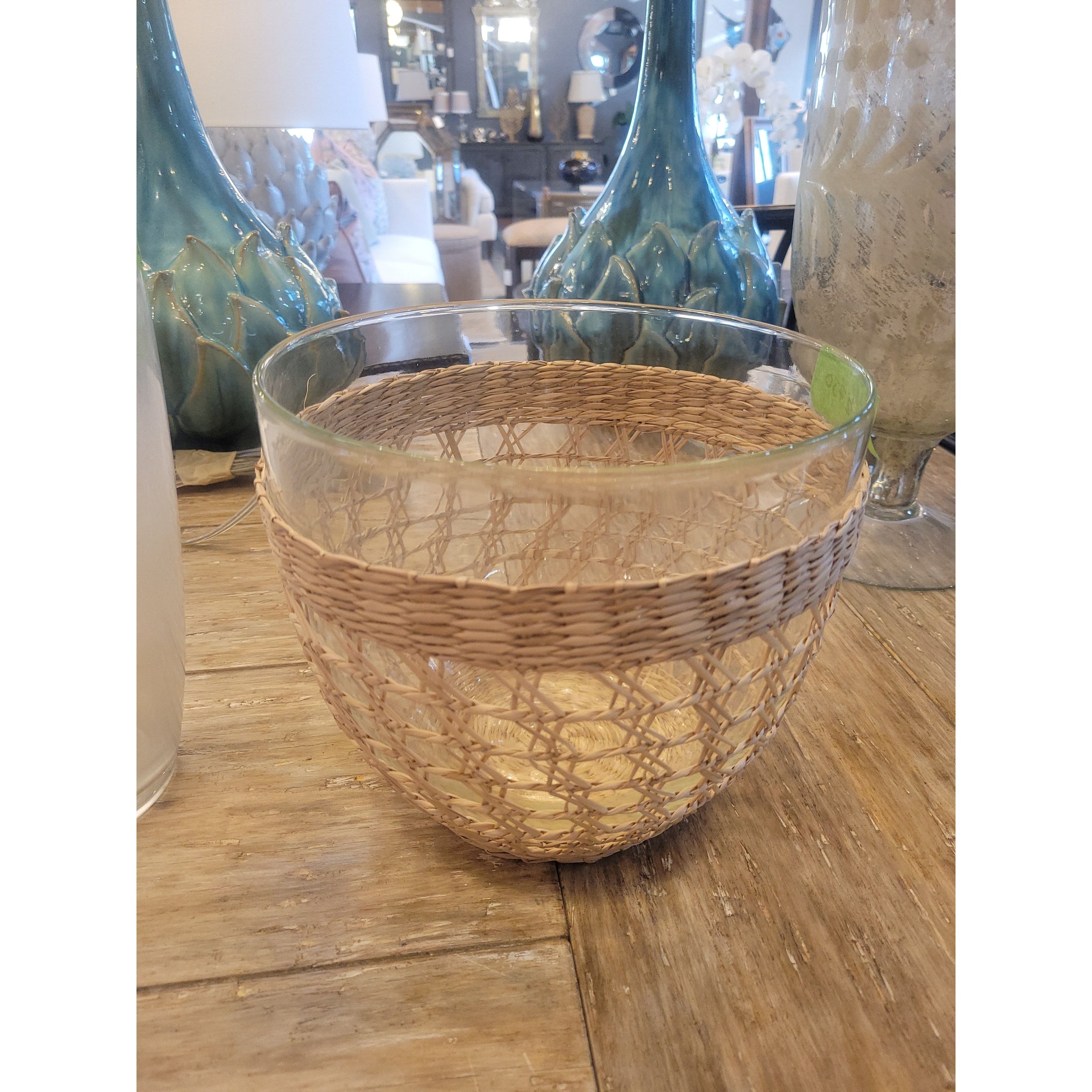 Cane Wrapped Glass Bowl