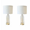 PAIR of Dimpled Glass Brass Table Lamps w/ White Shades