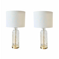 PAIR of Dimpled Glass Brass Table Lamps w/ White Shades
