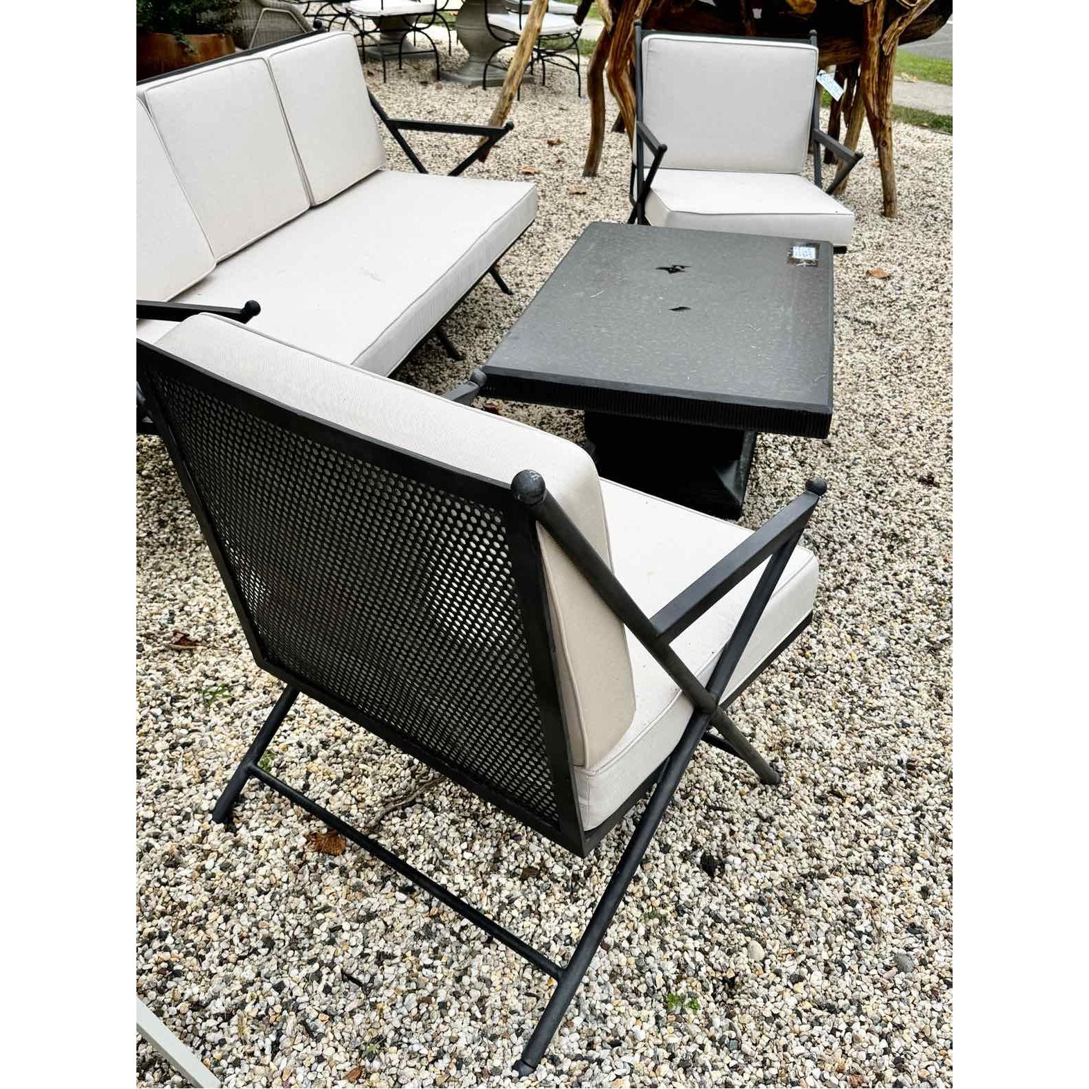 PAIR of 'Balta' Dark Gray Metal Lounge Chairs w/ Ivory Cushions by Made Goods