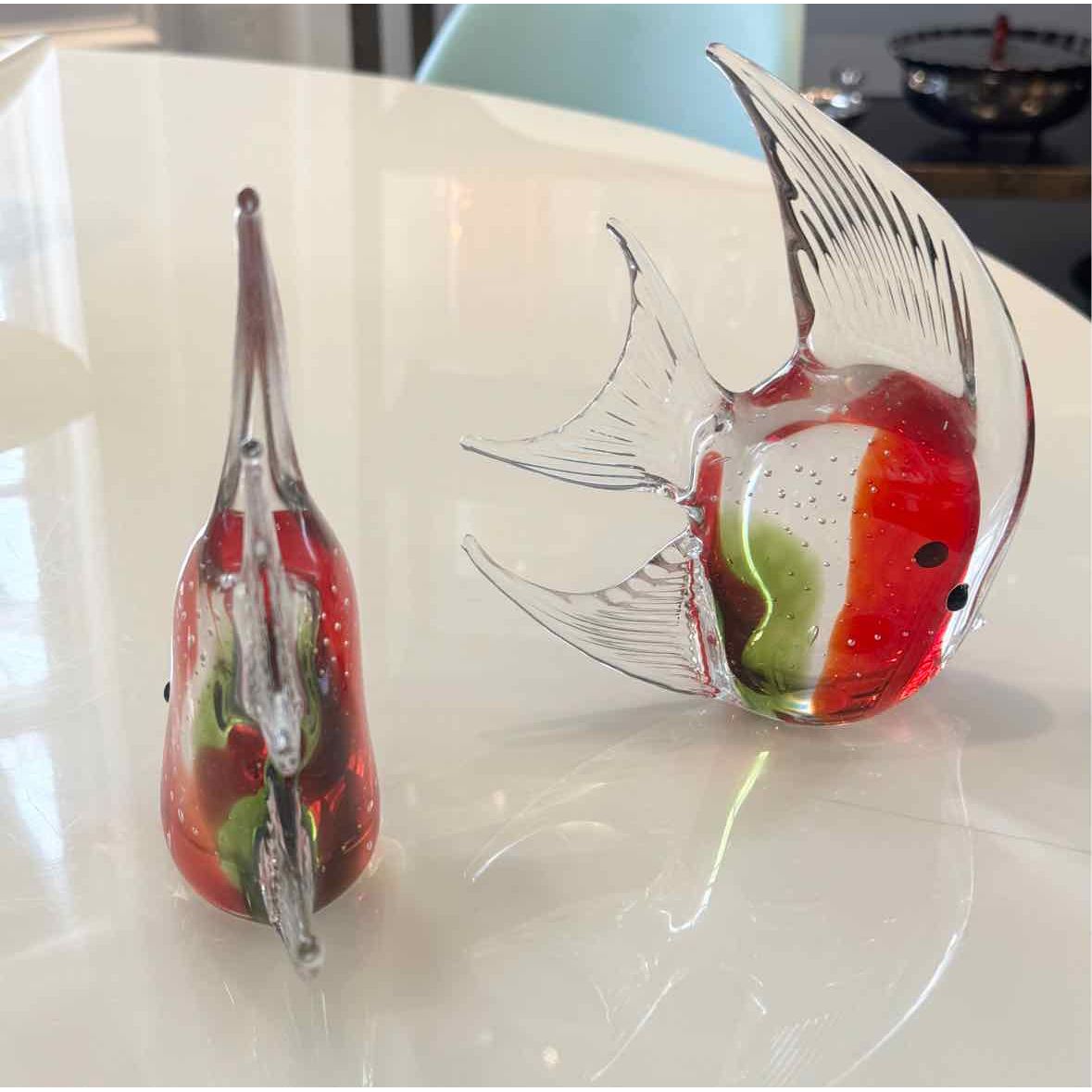 Pair of Red & Green Murano Glass Fish Sculptures