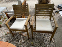Pair of Teak Outdoor Dining Chair w/ White Cushions