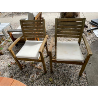 Pair of Teak Outdoor Dining Chair w/ White Cushions
