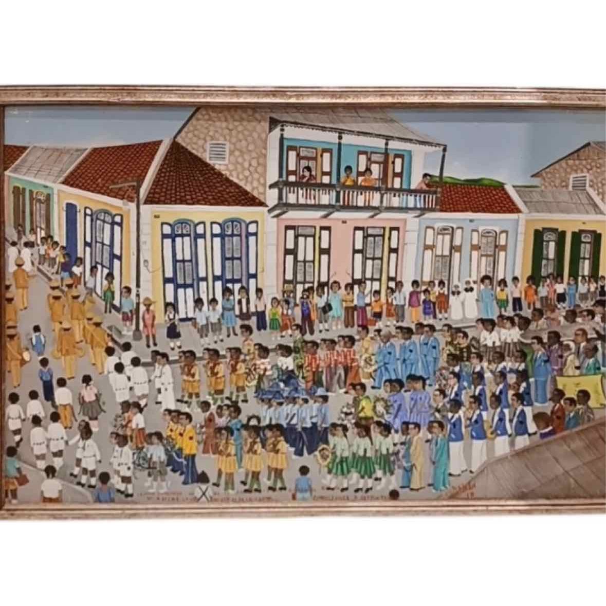 1978 Painting of Haitian City Funeral Procession by Jean-Baptiste Jean