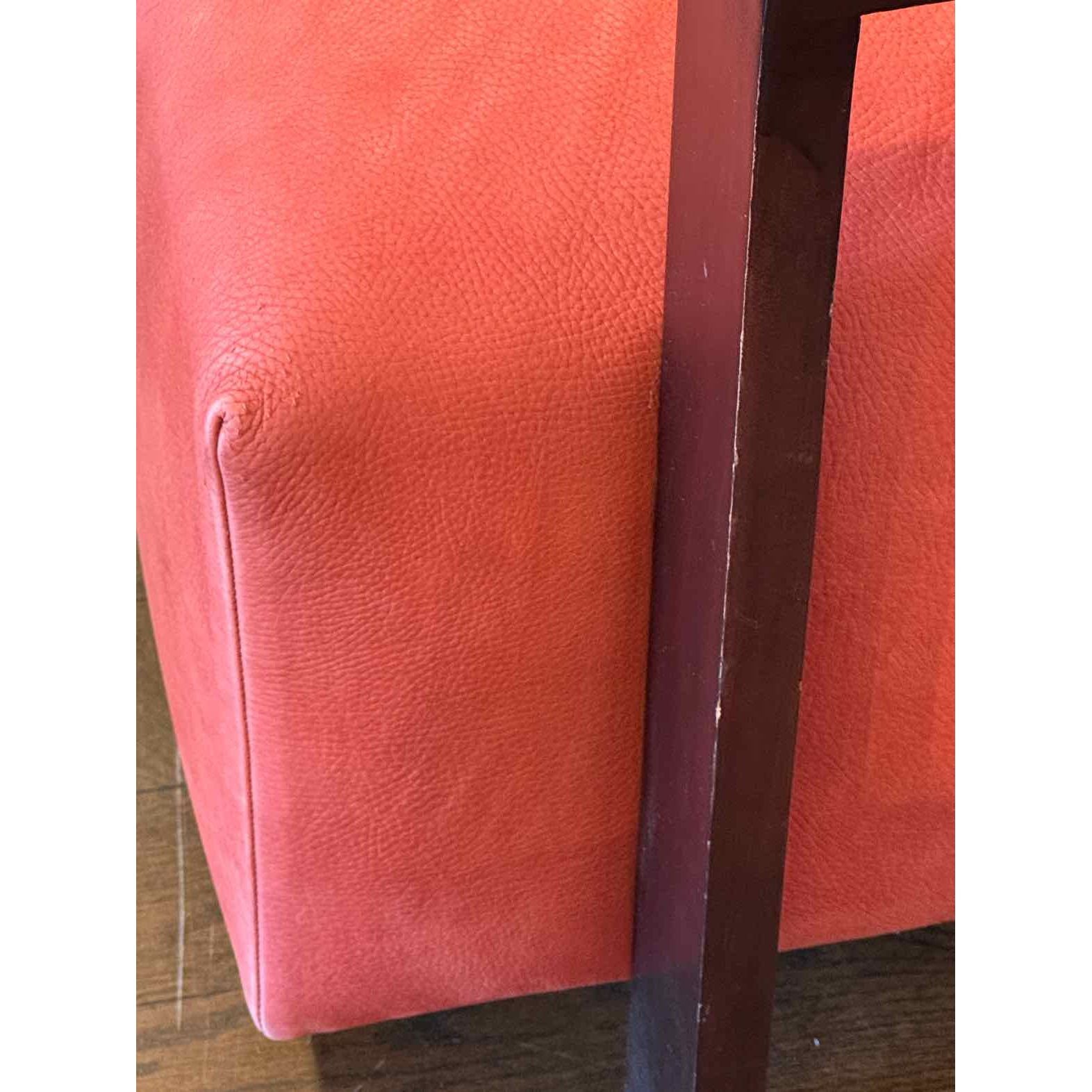 PAIR of Dark Wood & Red Pebbled Leather Club Chairs - AS IS
