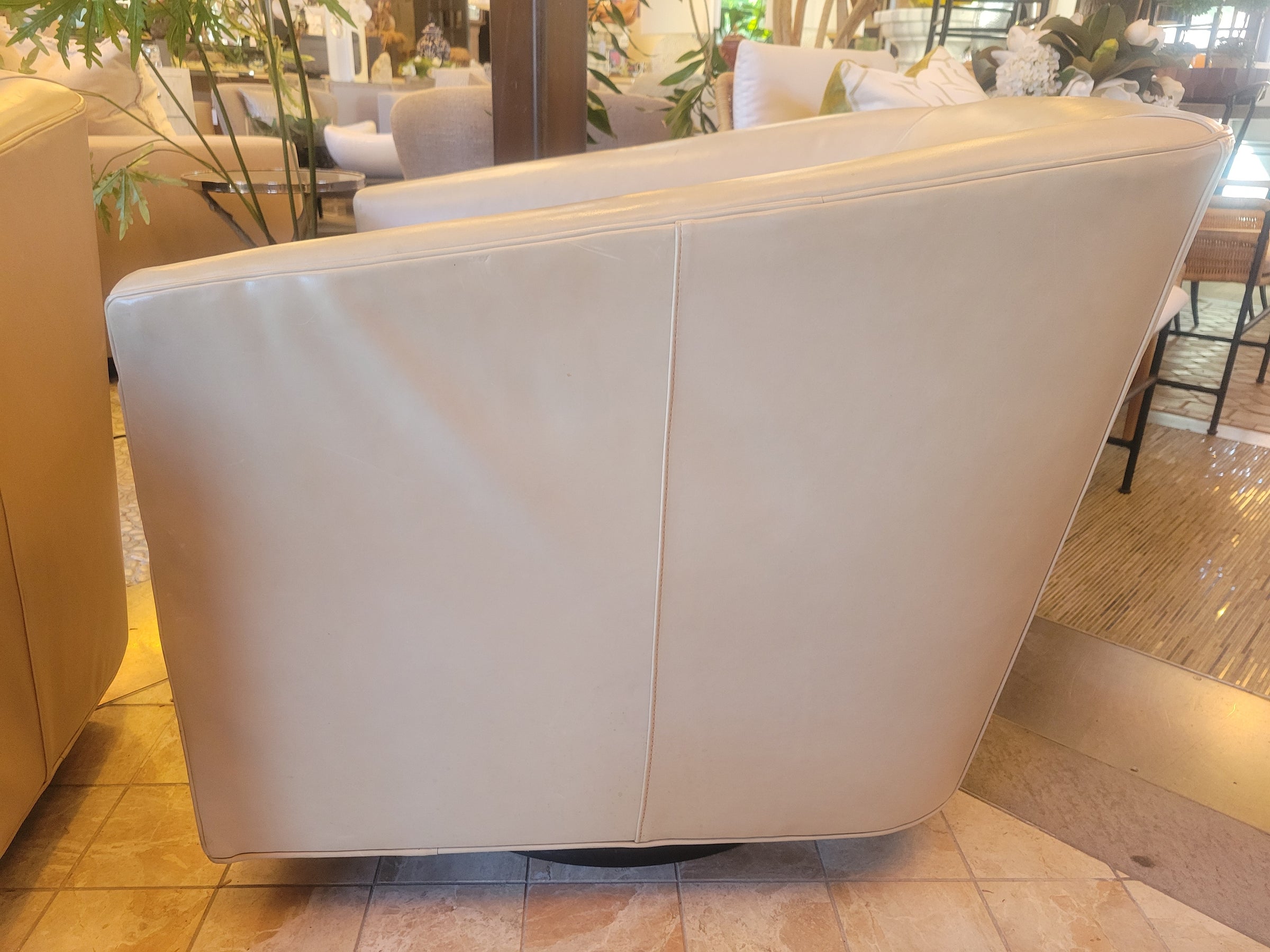PAIR of Tan Leather Swivel Lounge Chairs by MG&BW (AS IS)