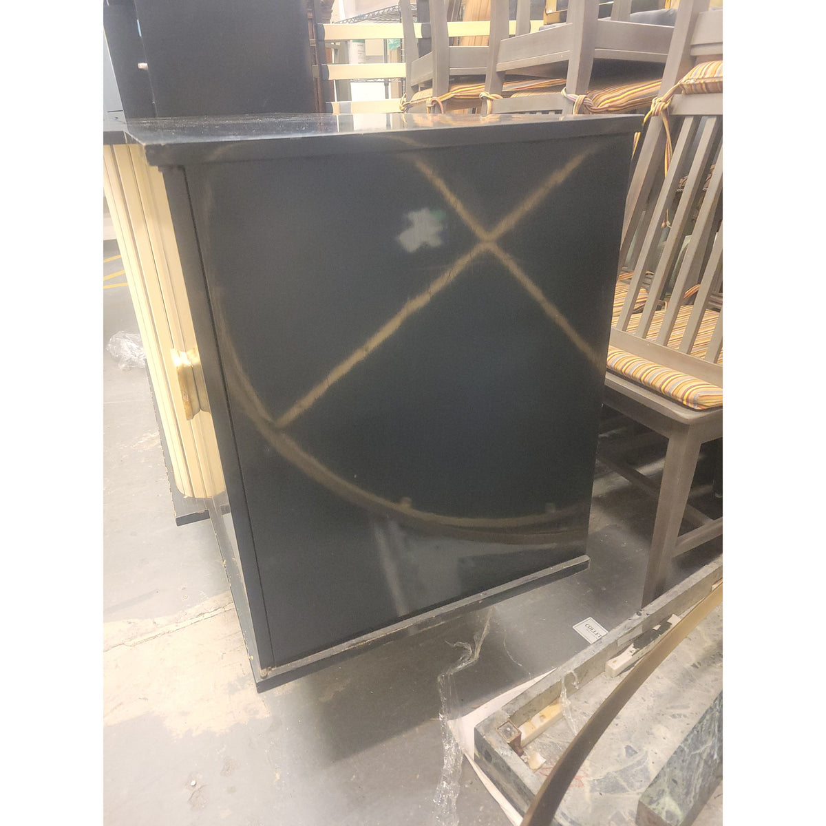 Custom 1960s Black & White Wood Bar Cabinet w/ Original Zenith TV - colletteconsignment.com