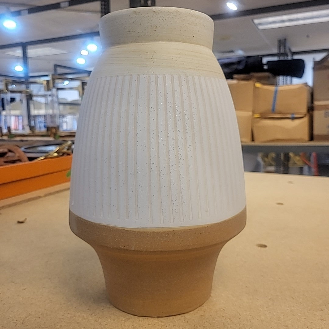 Matte Tricolor Tan & White Ceramic Vase