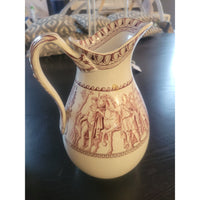 Antique Red Transferware Porcelain Pitcher by Trajan