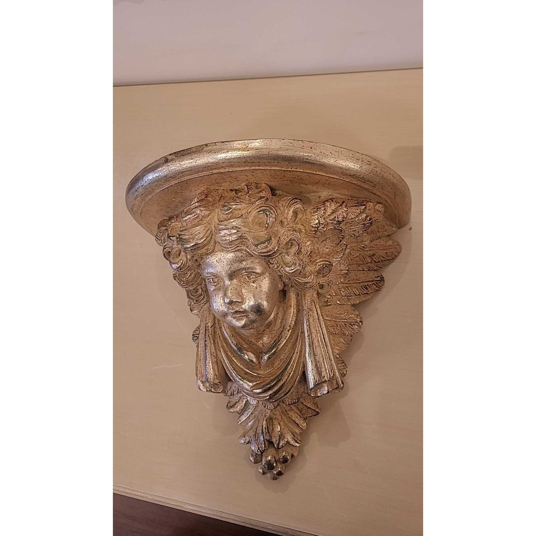 PAIR of Ornate Wood Cherub Wall Shelves