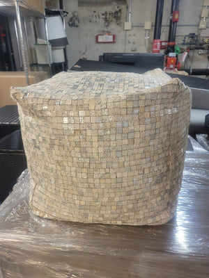 Metallic Leather Hide Piecework Cube Pouf