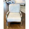 Pair of White Leather Chairs w/ Leather Straps and Chrome Base 29"Wx19"Dx28"H