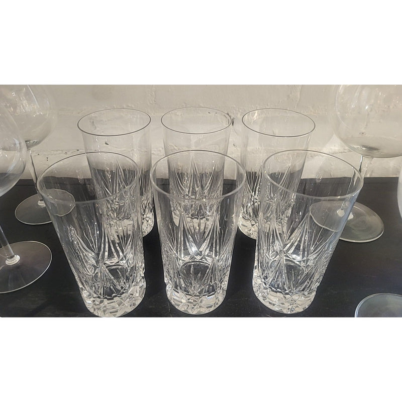 SET of 6 Crystal Highball Glasses w/ Flame Design