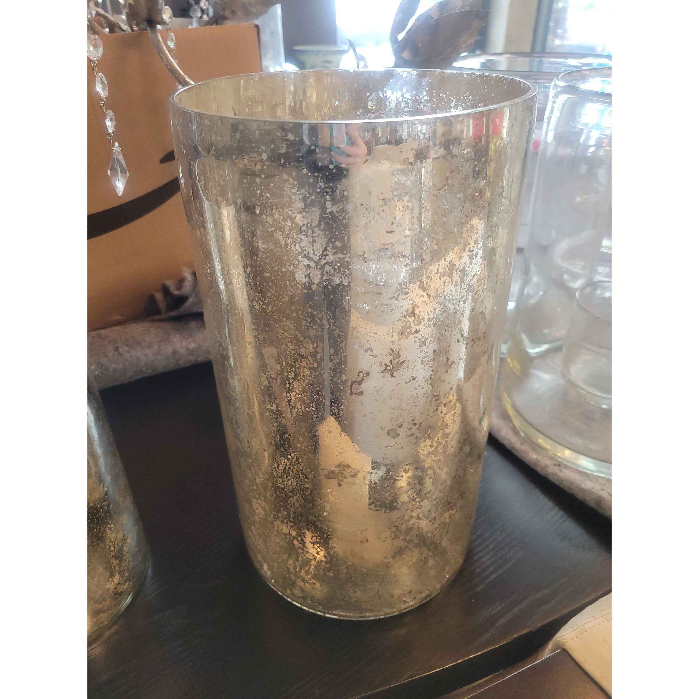 Tall Gold Mercury Glass Pillar Candle Holder