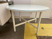 Round White Felt Top Table w/ Glass Top
