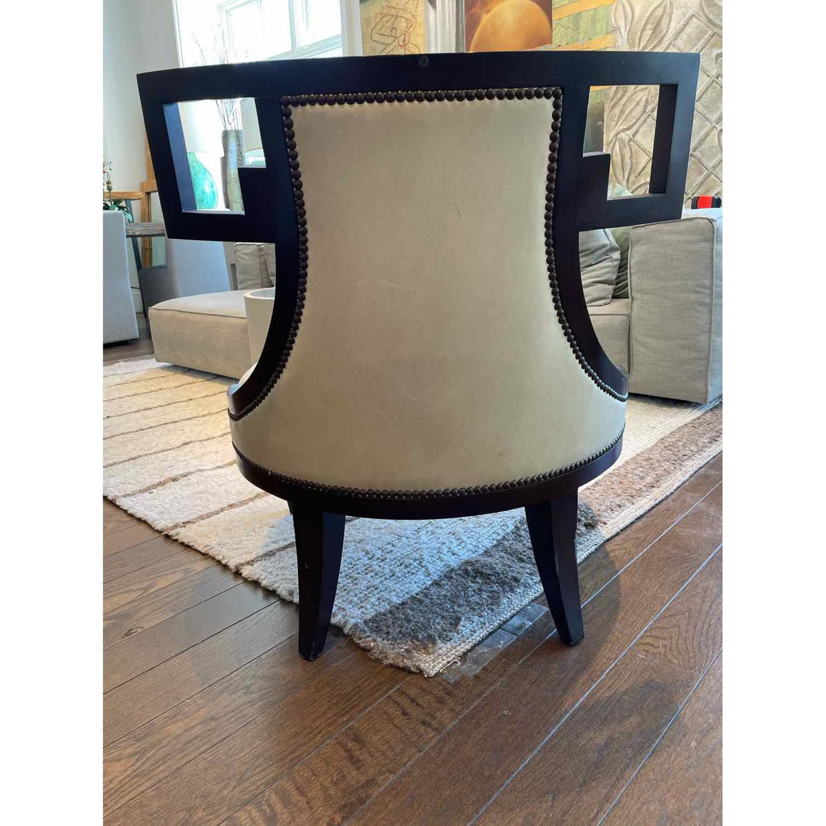 Leather Back Greek Key Lounge Chair by Thomas Pheasant for Baker (AS IS)