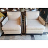 PAIR of Custom Beige Textured Linen Club Chairs w/ Dark Wood Frame