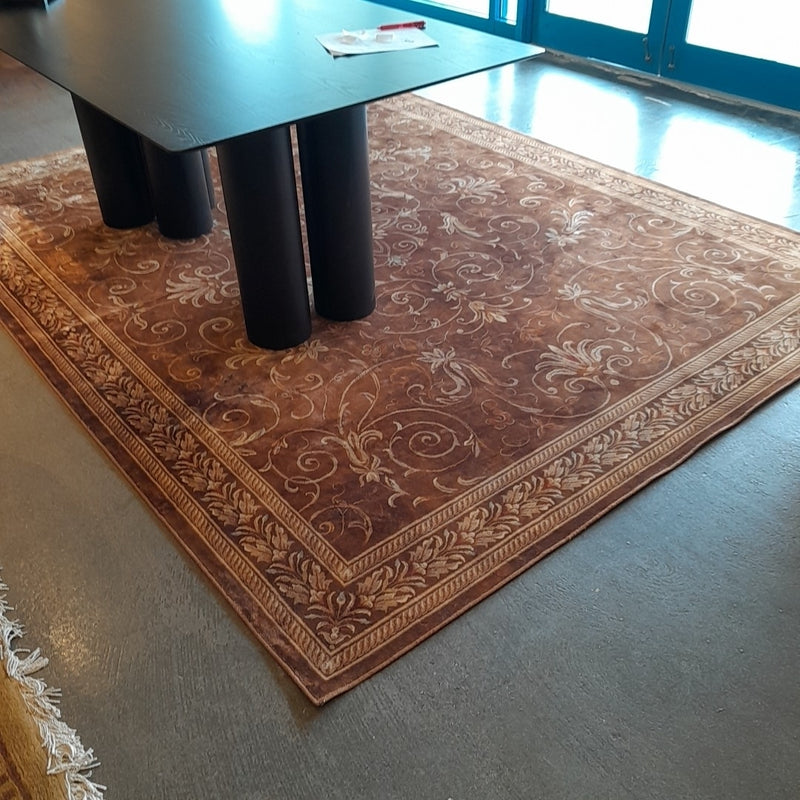 Floral Rust & Beige Rug w/Border, 9'10"x7'8"