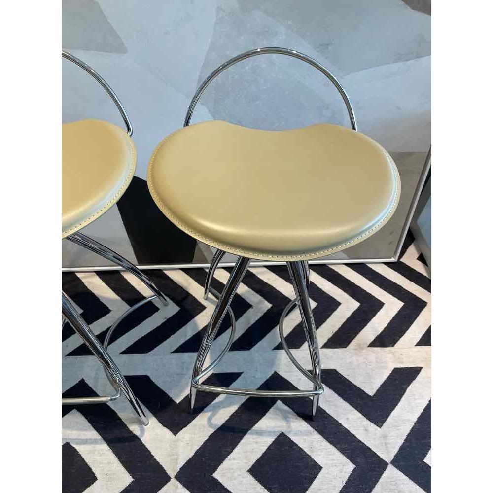 SET of 4 Beige Leather Coco Counter Stools by Cattelan Italia