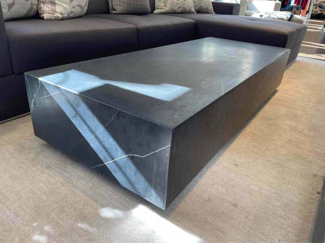 5' Rectangular Black Marquina Marble Plinth Coffee Table by RH - colletteconsignment.com