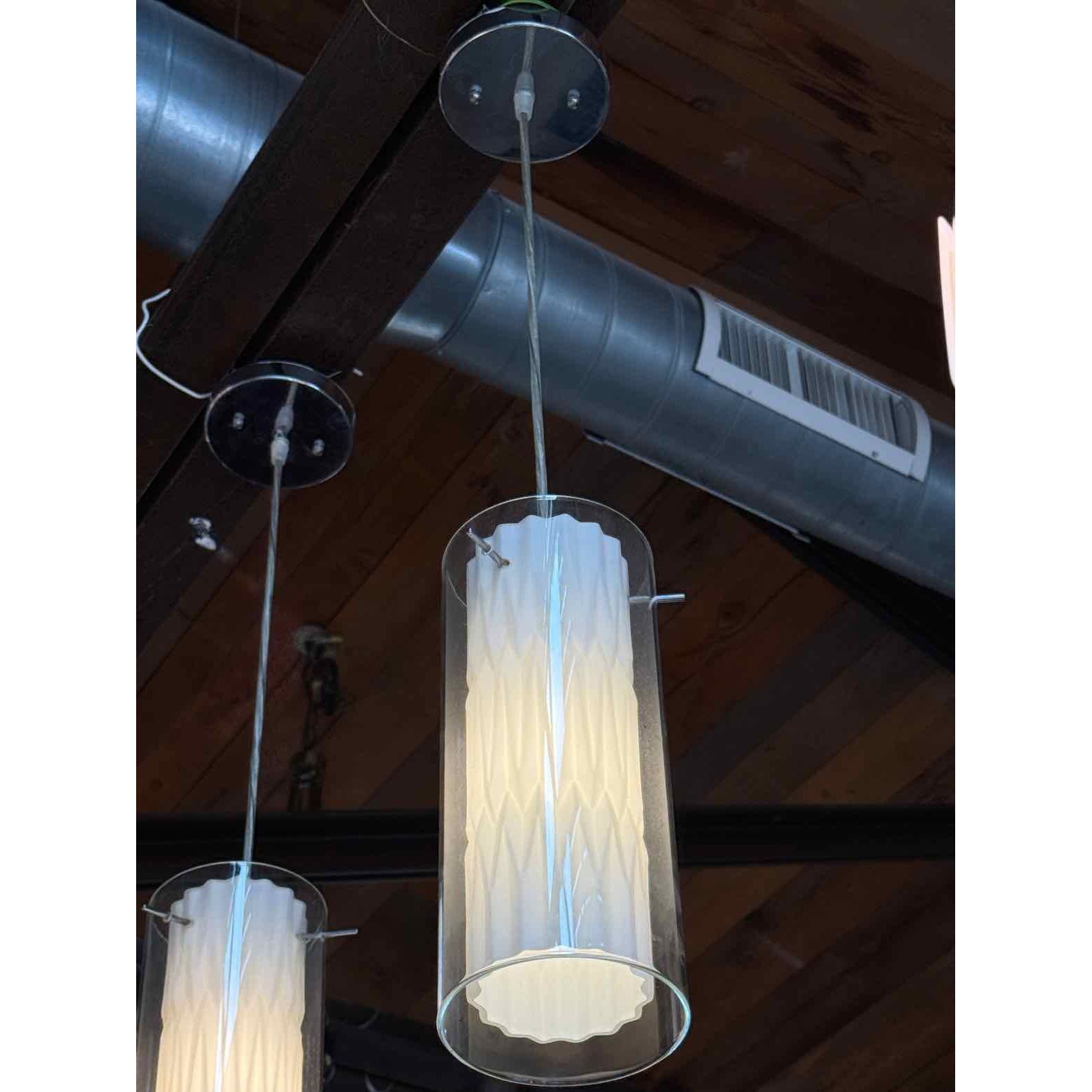 Clear Glass & Milk Glass Cylindrical Pendant