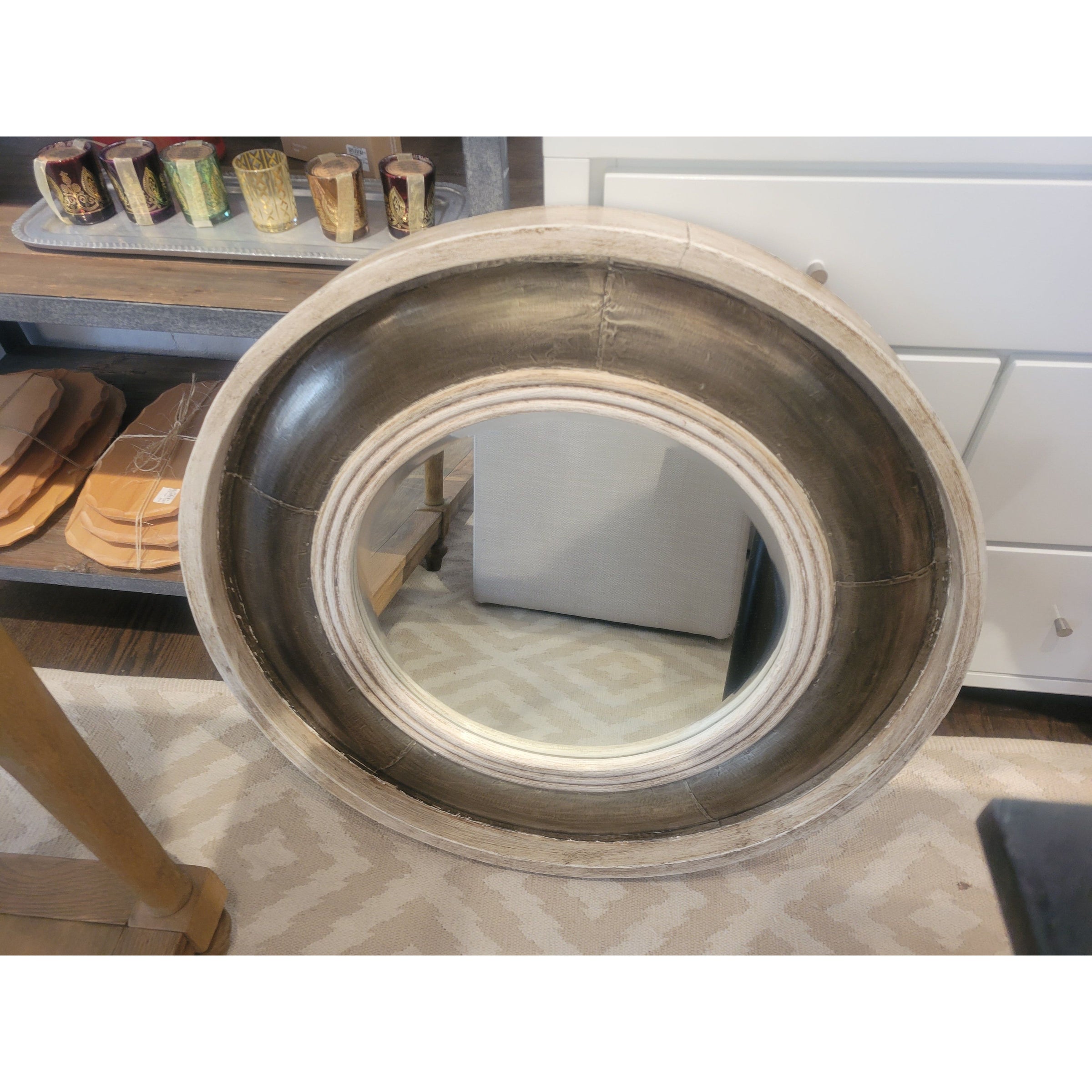 Round Painted Hardwood & Metal Mirror