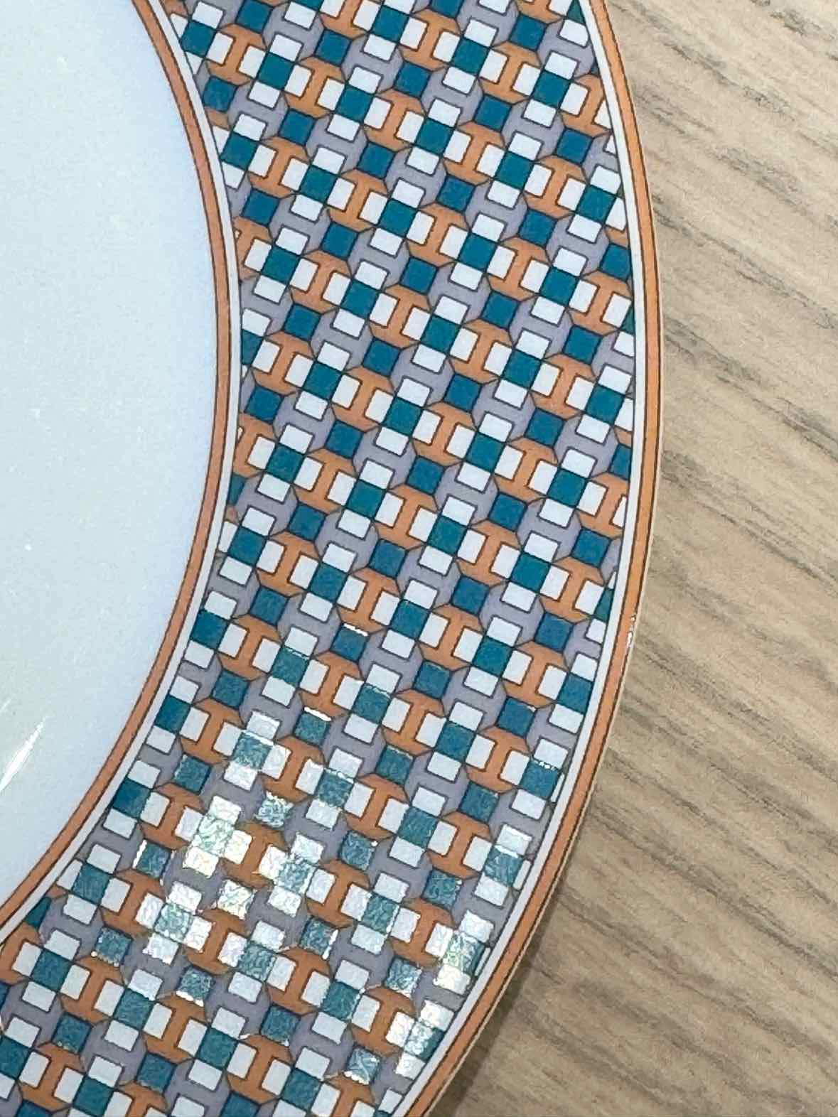 Hermes Tie Set Porcelain Salad / Dessert Plate w/ Green Trim