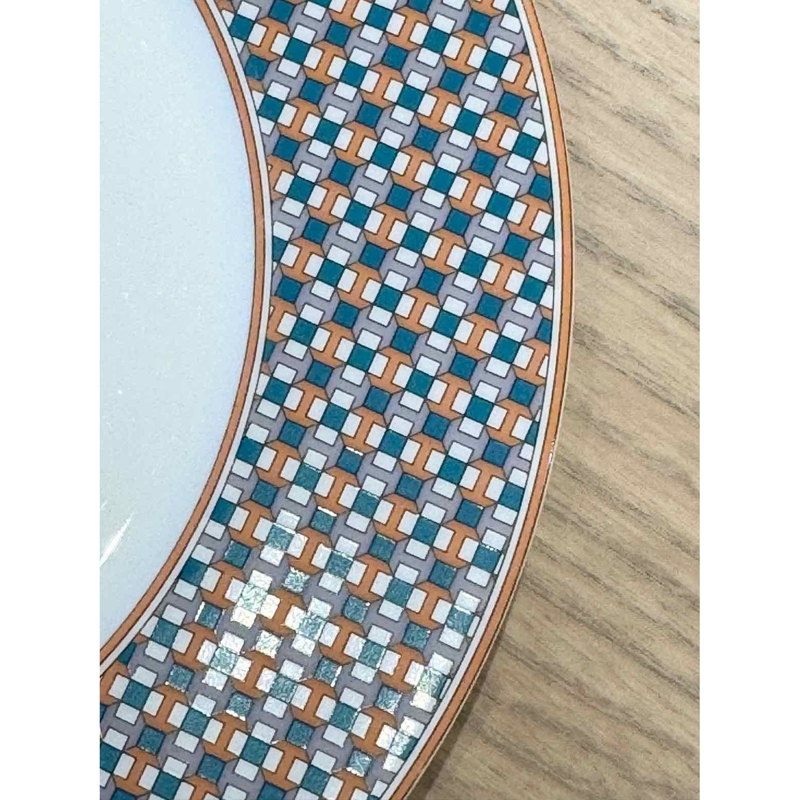 Hermes Tie Set Porcelain Salad / Dessert Plate w/ Green Trim