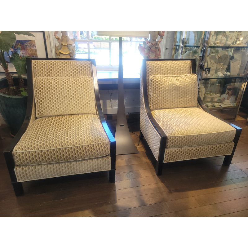 PAIR of Custom Barbara Berry Collection Lounge Chairs by Baker w/ Larsen Fabric - colletteconsignment.com