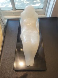 'Relaxing Girl' White Alabaster Sculpture on Marble Base by Robert L. Hooke