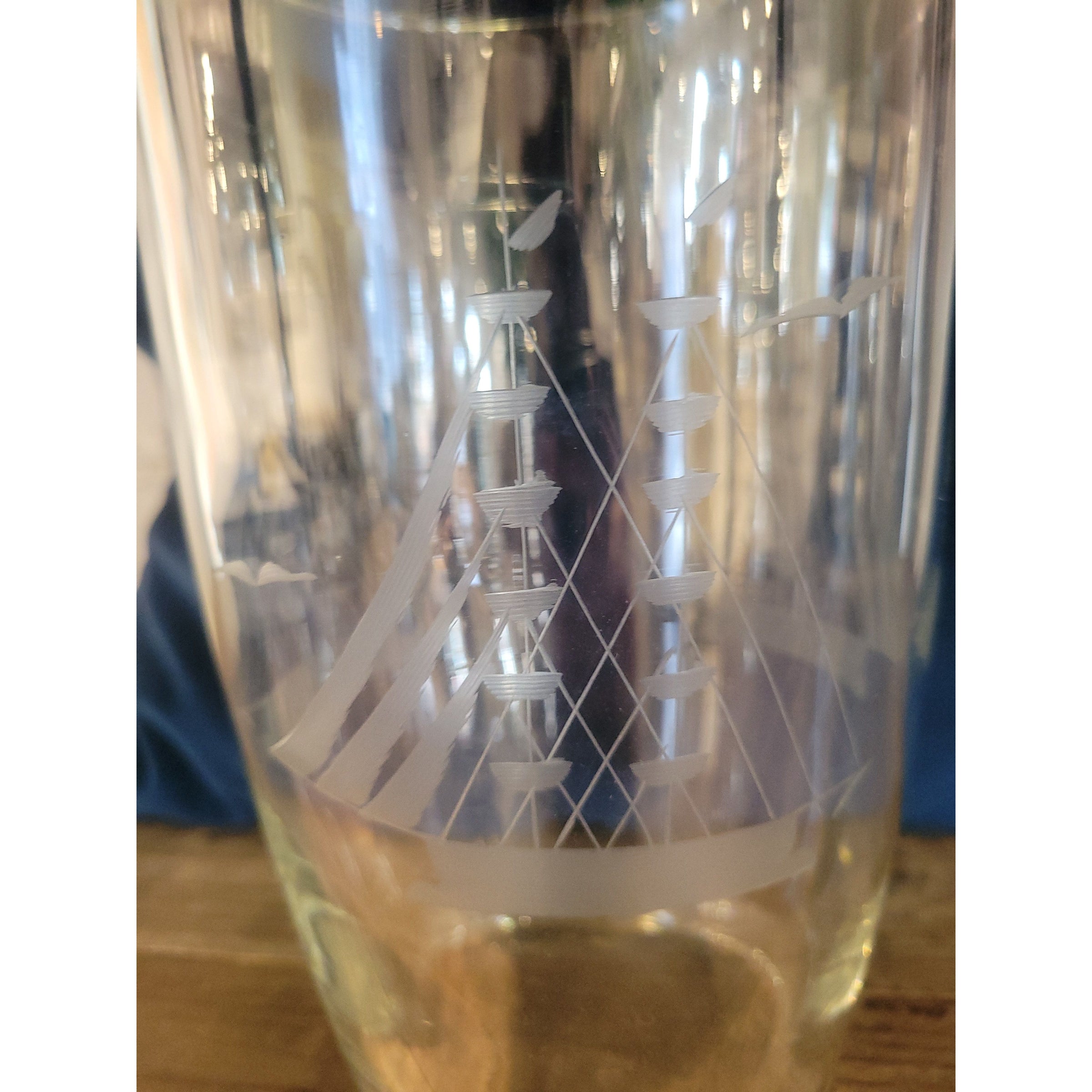 Clipper Ships Etched Crystal Vase