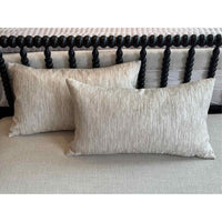 Pair of Custom Silver Embroidered Silk Lumbar Pillows - colletteconsignment.com
