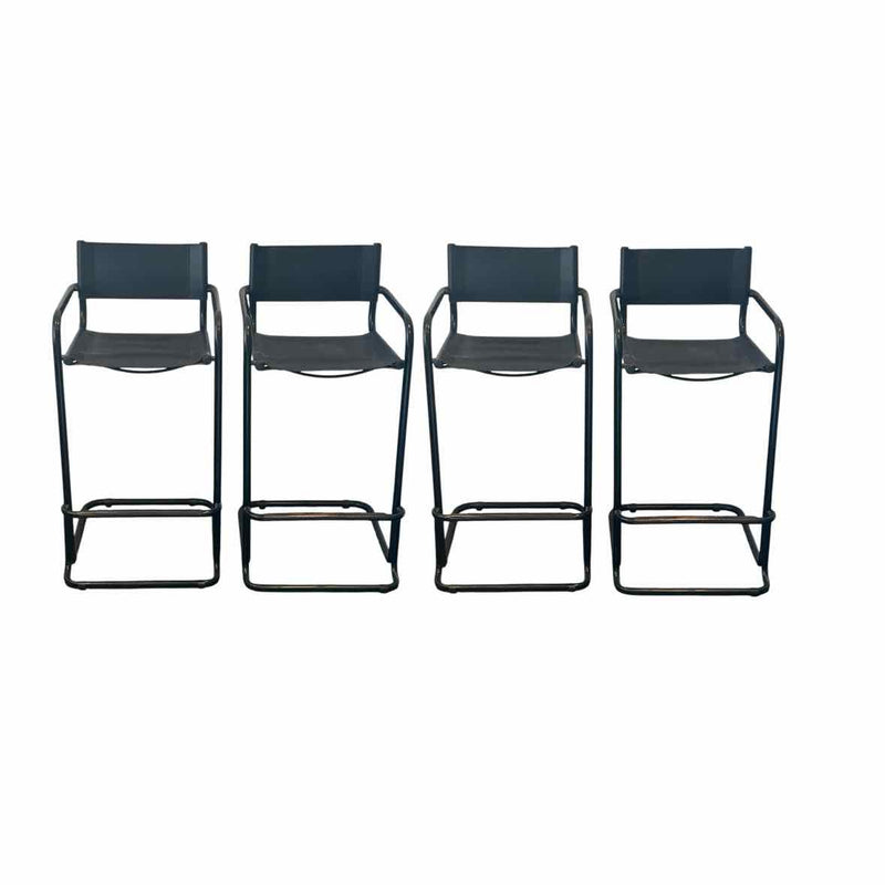 Set of 4 Mid-Century Mart Stam Style Black Leather Barstools