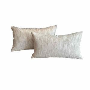 Pair of Custom Silver Embroidered Silk Lumbar Pillows