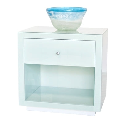 'Farrah' Baby Blue Lacquer & Glass Side Table / Night Stand by Michele Pelafas