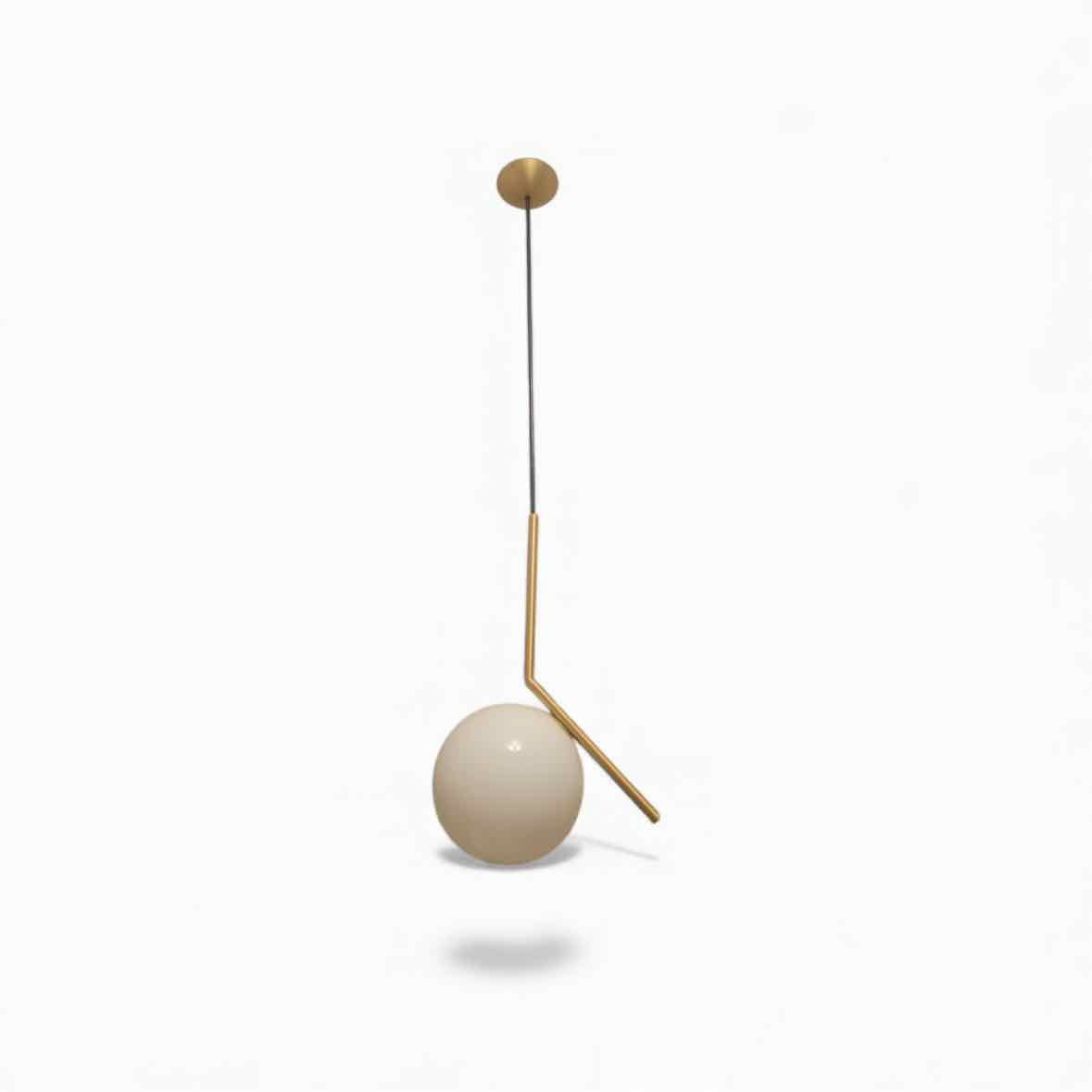Milk Glass Ball on Brass Arm Pendant