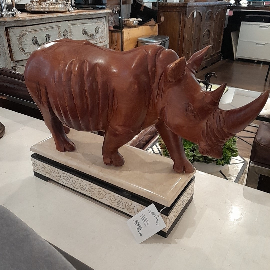 Carved Wood Rhino, AS IS, Horn Has Been Repaired, 23"Lx9"Dx12"H