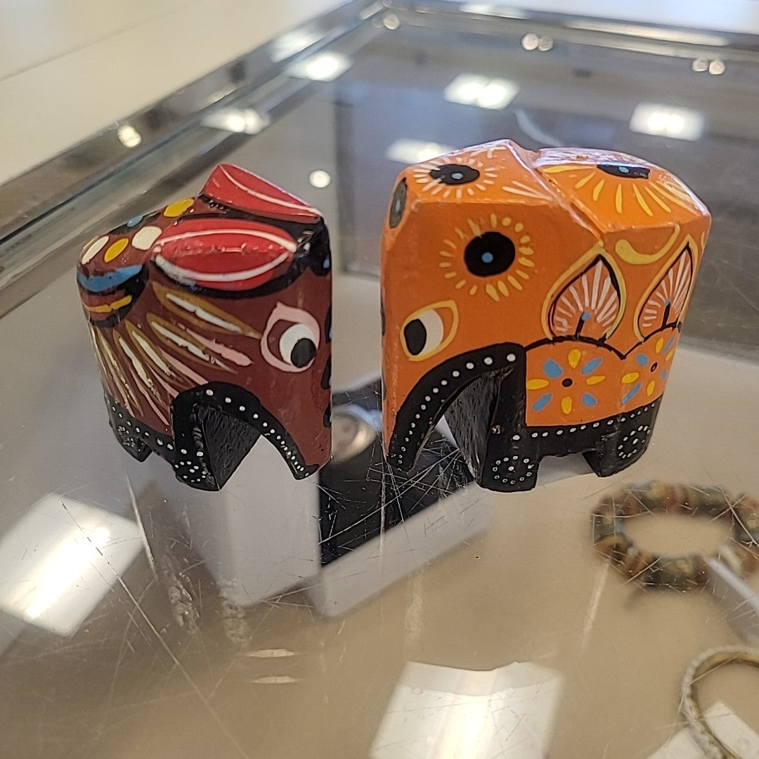Pair of Painted Wooden Elephants from India
