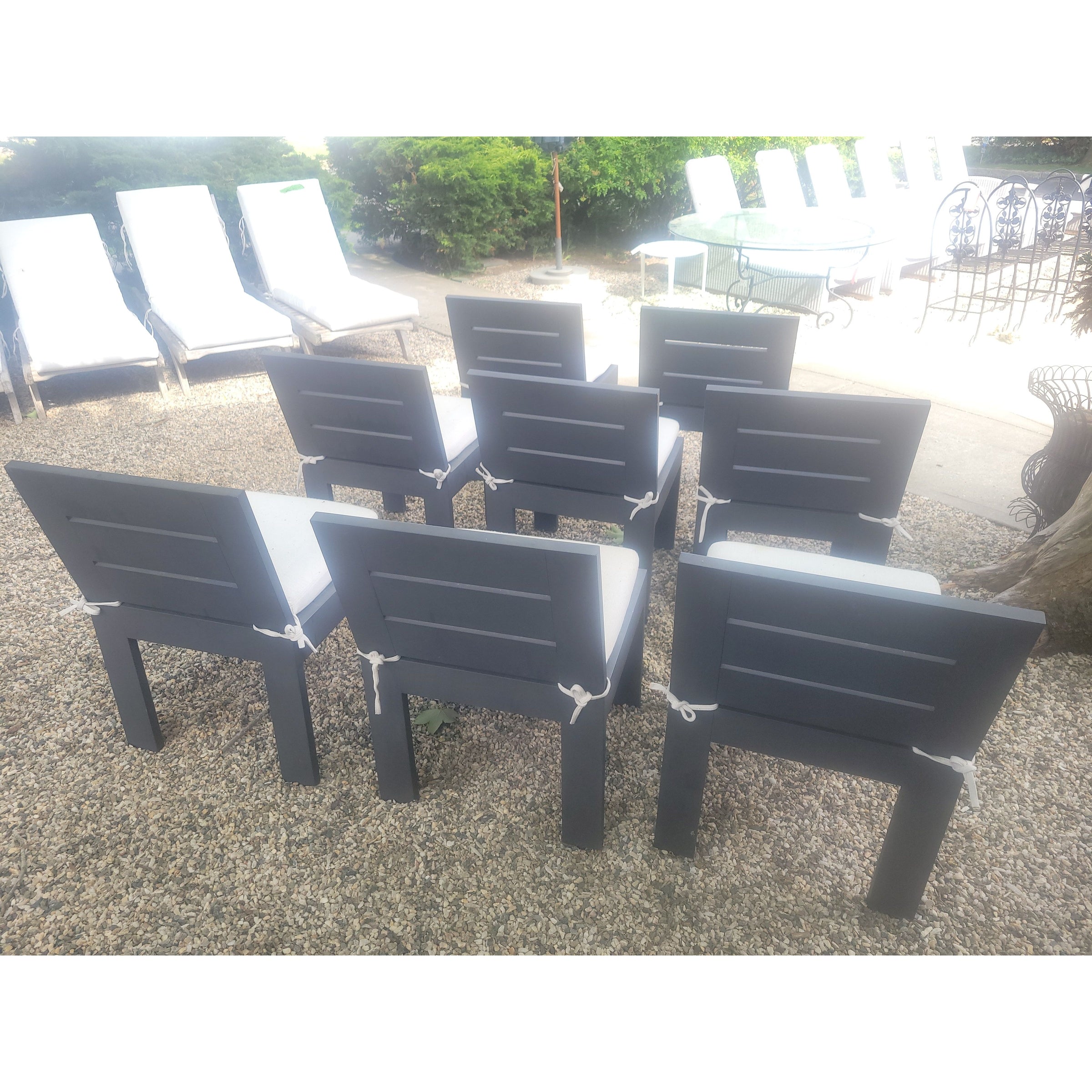 SET of 8 Brushed Aluminum Marbella Dining Chairs w/ Seats by RH (AS IS)