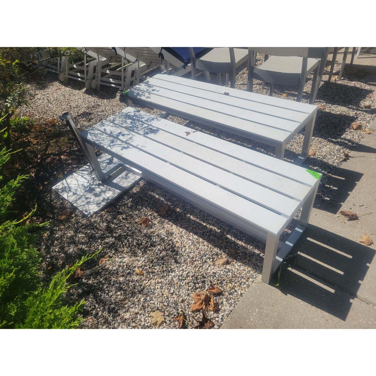 Aluminum Rectangular Bench w/ White Slat Top by Gandia Blasco