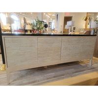 Custom Bone Inlay & Wood 4-Door Credenza w/ Black Marble Top