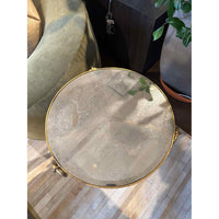 PAIR of Antiqued Glass Top Gold Tone Iron Tripod Side Tables by Arteriors