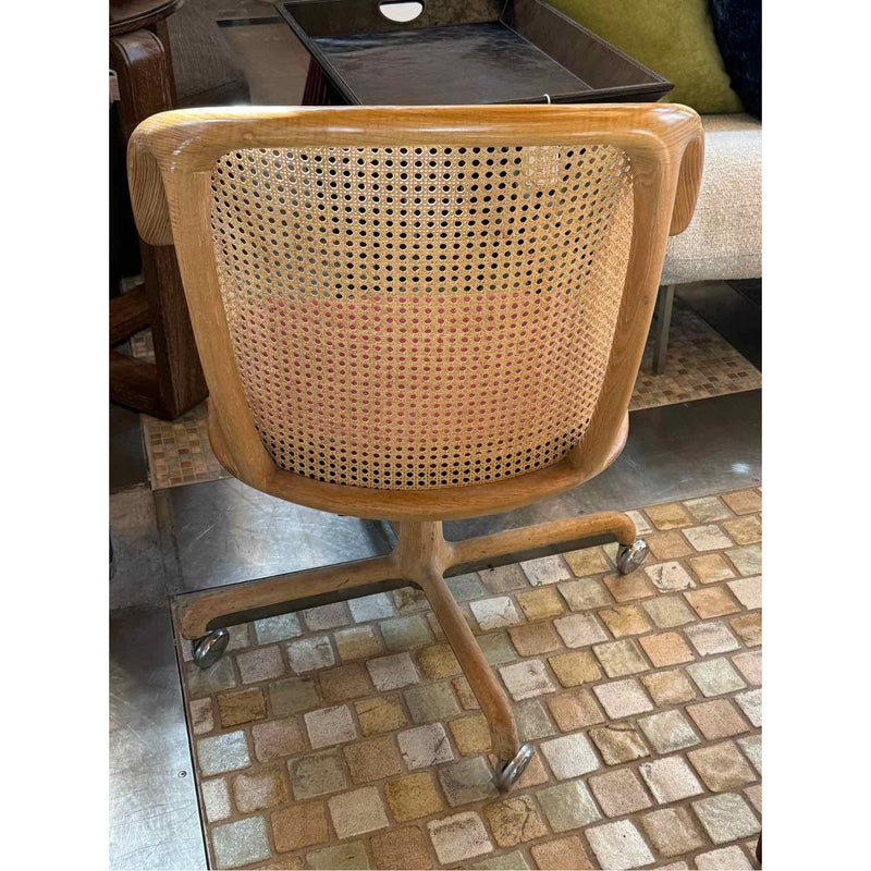 PAIR of Ash Caned Rolling Chairs by Ward Bennett for Brickel
