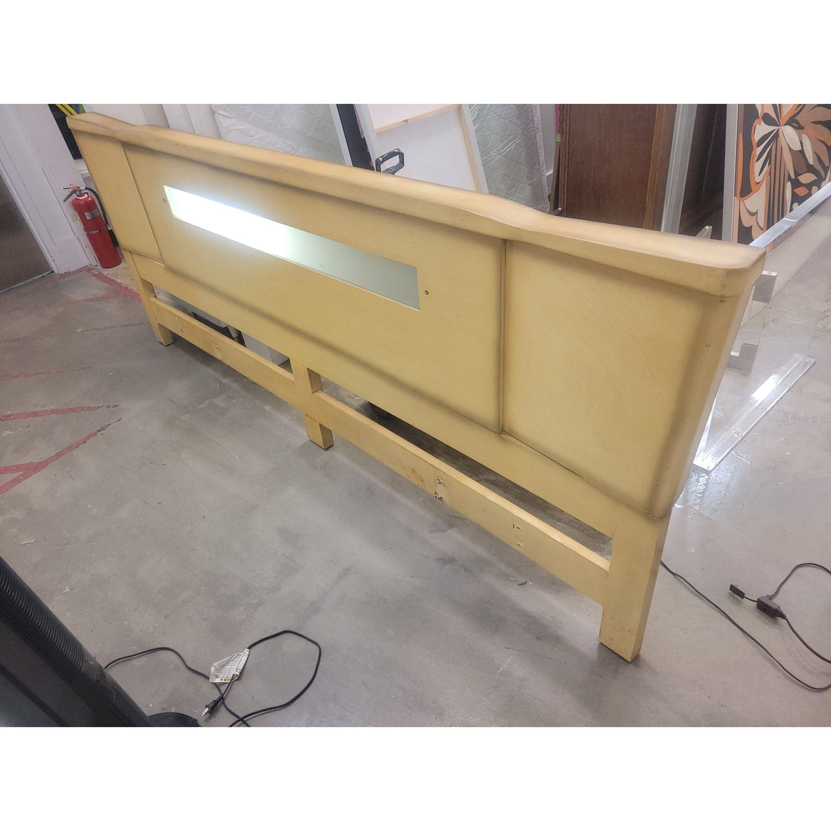 Custom 1960s King-Sized Pine Headboard w/ Light Panel (AS IS) - colletteconsignment.com