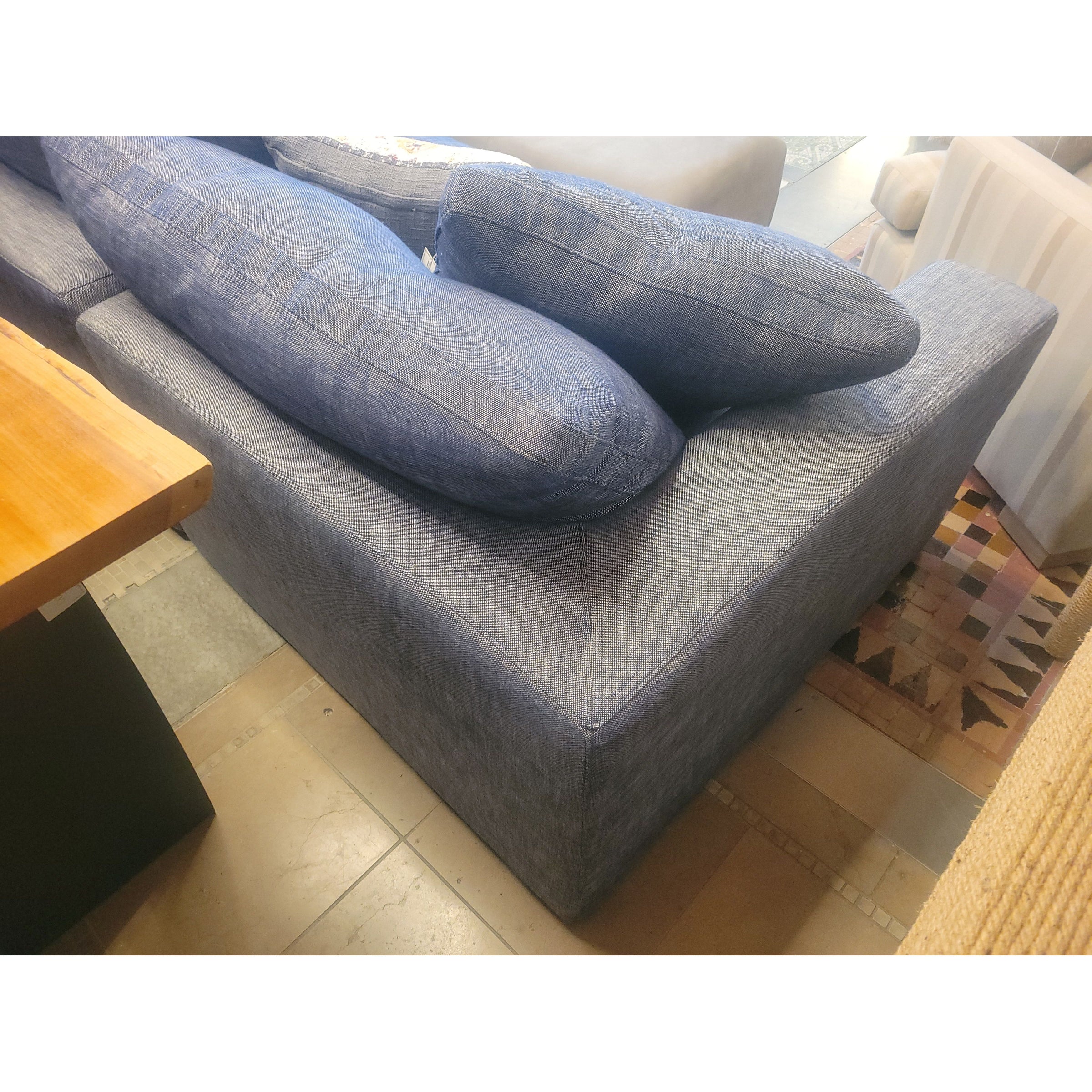 Custom Luxe Cloud Modular Sectional in Navy Perennials Textured Linen by RH - colletteconsignment.com