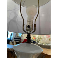 PAIR of Vintage Chinese Bird & Floral Painted Table Lamps w/ Linen Shades