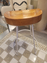 SET of 4 Wood Counter Stools on White Metal Bases
